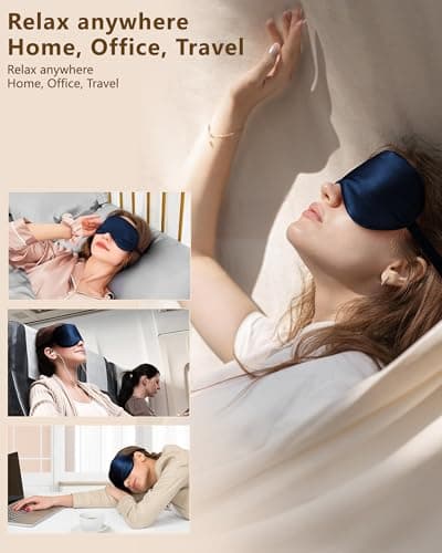 BLSSNZ Silk Eye Mask for Sleeping - Soft Breathable Organic Natural Mulberry Silk Fabric Blackout Sleep Mask with Adjustable Straps No Pressure Eye Mask for Travel Essentials Gifts (Navy Blue) 3