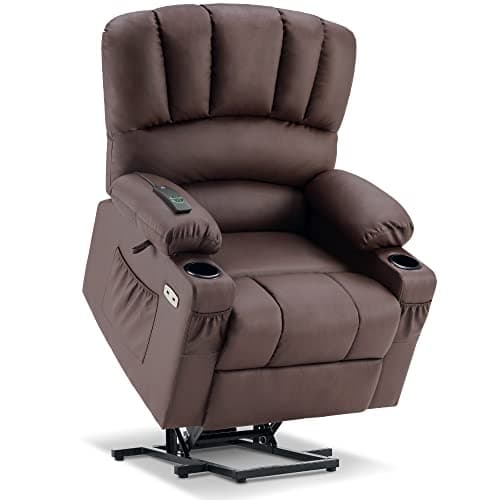 MCombo Power Lift Recliner Chair for Elderly, Lift Chair with Heat and Massage, USB &Type C Ports, Cup Holders, Faux Leather 7095 (Medium, Light Brown)