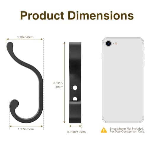 bussdis Coat Hooks Wall Mount for Hanging, Heavy Duty Backpack Hooks for Wall, Hold up to 30 lbs, Large Hanger Hooks for Towels, Purses, Clothes, Mudroom, Bathroom, Door, Black, 4 Pack 5
