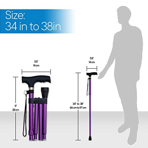 RMS Folding Cane - Foldable, Adjustable, Lightweight Aluminum Offset Walking Cane - Collapsible Walking Stick with Ergonomic Derby Handle - Ideal Daily Living Aid for Limited Mobility (Lavender) 7