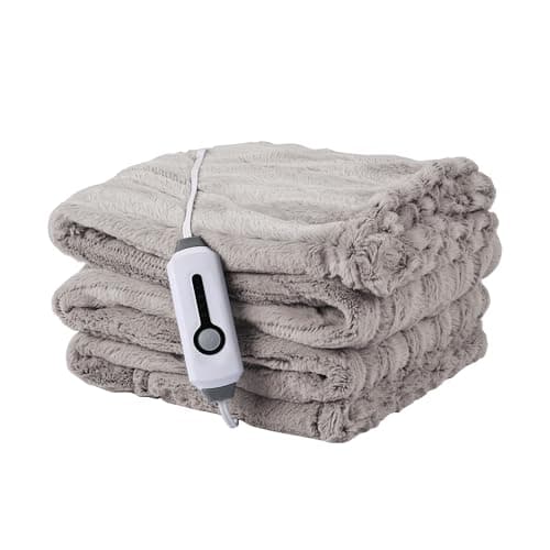 McJaw Electric Blanket Heated Throw Size 50''x60'', Faux Fur Heated Blanket with 3 Hour Auto Off & 4 Heating Level, Machine Washable, Light Brown