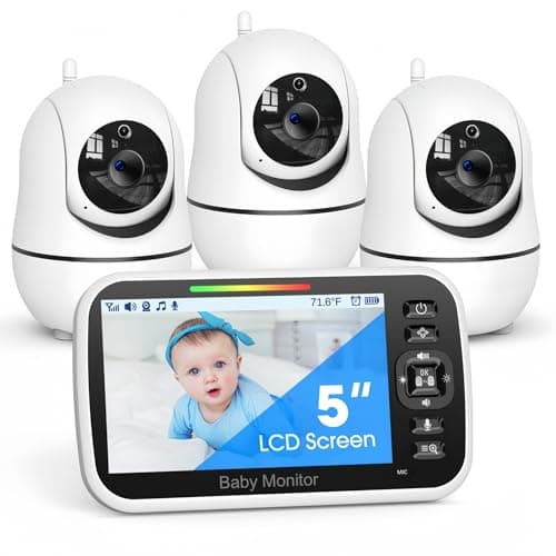 GoodBaby Baby Monitor with 3 Cameras and Audio - No WiFi, Remote Pan-Tilt-Zoom, Night Vision, Temperature Sensor, 2-Way Talk, 8 Lullabies, 30-Hour Battery Life，960ft Long Range