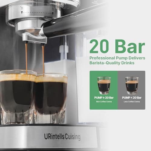 URintells Cuising Espresso Machine 20 Bar, Touchscreen Espresso Maker with Automatic Milk Frother for Cappuccino Latte, Expresso Coffee Machine for Home with Dual Heating System and Dual Pump 7