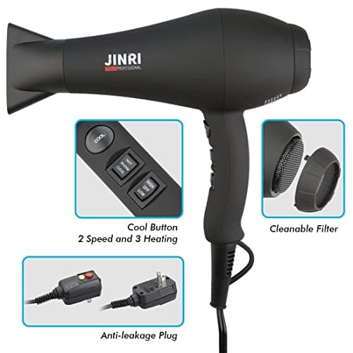 Hair Dryer 1875W, Negative Ionic Fast Dry Low Noise Blow Dryer, Professional Salon Hair Dryers with Diffuser, Concentrator, Styling Pik, 2 Speed and 3 Heat Settings (Bk) 5