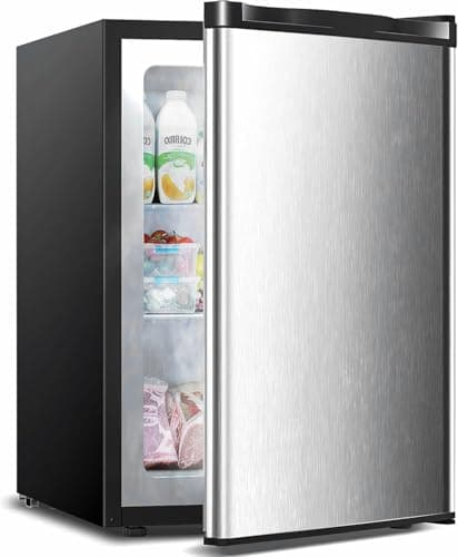 Electactic 3.2 Cu.ft Small Upright Freezer, Mini Freezer with Adjustable Thermostat, Removable Shelves, Reversible Single Door, for Bedroom/Home/Dorms/Apartment, Silver