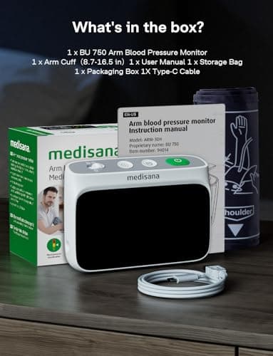 Medisana Blood Pressure Monitors for Home Use, Rechargeable Upper Arm Blood Pressure Monitor with Large Backlit Display, Adjustable Blood Pressure Cuff 9-17" with 2×110 Sets Memory(NO Bluetooth) 9
