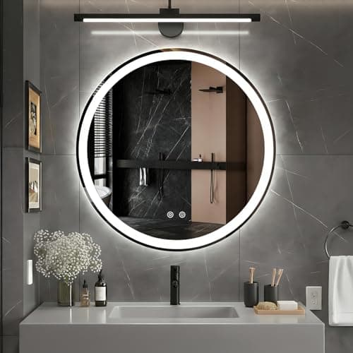 DUMOS 30 Inch Round LED Bathroom Mirror with Lights, Circle Vanity Mirror with Anti-Fog, Dimmable, 3-Color Light, Memory Function, Tempered Glass