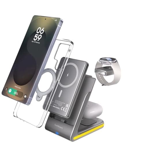 Wireless Charger 5 in 1 Magnetic Charging Station Stand with Portable Power Bank for Apple/Samsung Multiple Devices for Apple Watch 10-2,iPhone 16 15-12 Pro Max/Samsung Galaxy S25 Ultra S24-S8