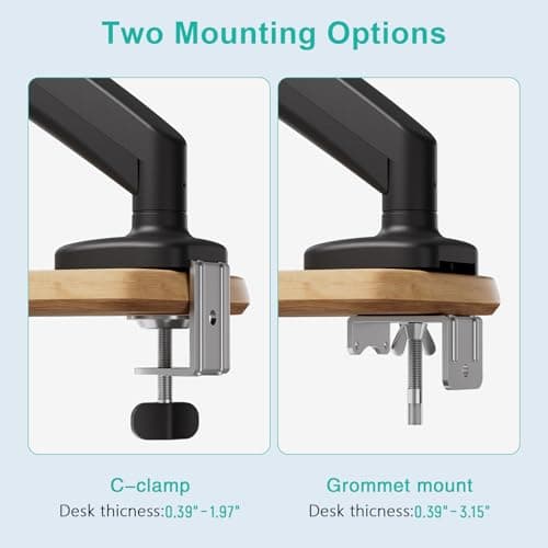 JIEZIKONGJIAN Single Monitor Desk Mount for Max 32 inch Screen, Gas Spring Arm, Stand with Clamp/Grommet Mounting Base, VESA 75x75mm & 100x100mm, Mounts Fit 4.4-17.6lbs Computer, Black 5