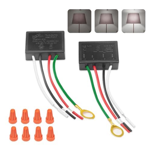 Zeifun Touch Lamp Switch 2 Pack, Touch Lamp Control Module for Dimmable LED, Incandescent, Halogen Bulbs, Lamp Switch Replacement Kit, Touch Dimmer Sensor with 3 Levels Brightness and Wiring Caps