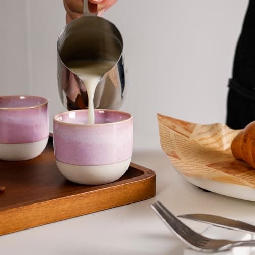 INGOFIN Ceramic Espresso Cup Set - Espresso Cup Set for Coffee and Tea, Espresso Shot Mug, Espresso Mug for Home, Kitchen and Restaurant, Microwave & Freezer Safe, Pack of 4, Pink 7