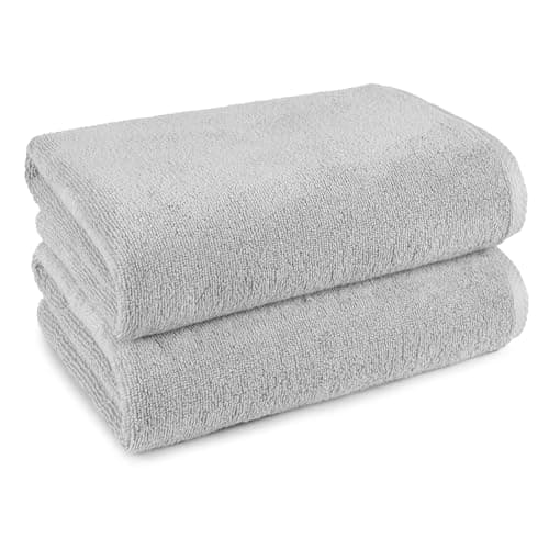 Amazon Basics 2 Piece Quick-Dry Oversize Bath Towel, 100% Cotton, 54" x 30", Platinum 7