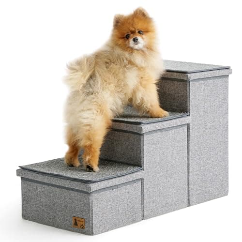 BEDELITE Dog Stairs for Small Medium or Large Dogs, 3 Tiers Dog Steps for High Bed and Couch 17" H, Foldable Pet Stairs with Detachable Mats & Storage, Grey 9