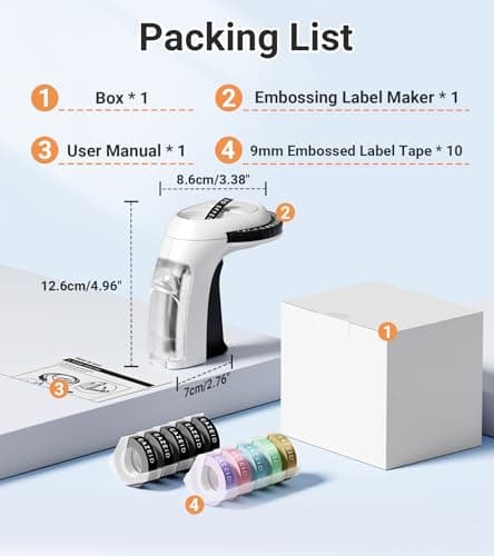 Embossing Label Maker Machine with Tapes, Vintage Embossed Label Maker Manual, Retro 3D Black Emboss Labeler with 10 Rolls 9mm Color Embossing Label Tapes for Home Scrapbooking Supplies, DIY Craft 9