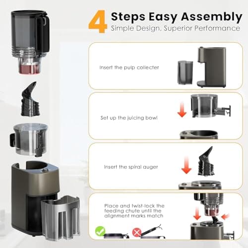 Cold Press Juicer, 5.5inch Wide Feed Chute Juicer Machine, Slow Masticating Juicer for Whole Vegetables & Fruits, Black 7