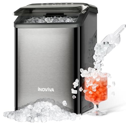 inoviva Nugget Ice Maker Countertop, 40lbs/24H Soft Chewable Pellet Ice Machine with Self-Cleaning, Sonic Ice Maker for Home Kitchen, Office - Black Stainless