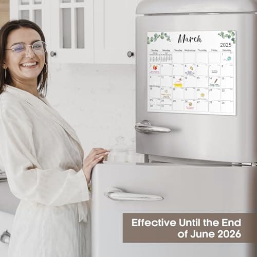 Aesthetic 2025 Magnetic Calendar for Refrigerator, Fridge Calendar Magnet Runs Until June 2026, 21 Monthly Refrigerator Calendars with Greenery Design for Easy Organizing, 2025 New Edition 5