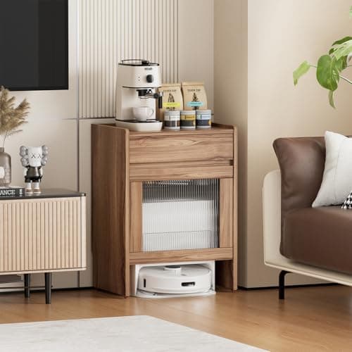 PAKASEPT Mobile Robot Vacuum Storage Cabinet Side Table, Multi Tier End Cabinet with Wheels for Living Room Kitchen 7