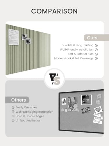 Bumusty Large Cork Board Alternative-48 x 36" Felt Bulletin Board Tiles, with 30 Pushpins, 70 Adhesive Tabs, 12-Pack Slat Wall Paneling, Cork Boards for Office Push Pin Board Felt Board-Sage 7