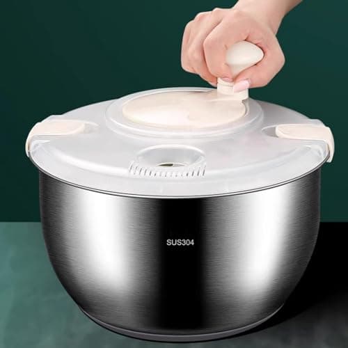 MOUNW 6L Salad Spinner, Stainless Steel Large Vegetable Washer, PP Lid, for Fruit Washer， Pasta and Fries Spinner 6