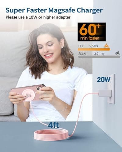 Magnetic Wireless Charger Fast Apple Mag-Safe Charger for iPhone 15 Pro Max/15 Pro/15/15 Plus/14/13/12 Series AirPods 3/2/Pro/Pro 2 LED Magnet Charging Pad with Dual Charging Ports Pink 6