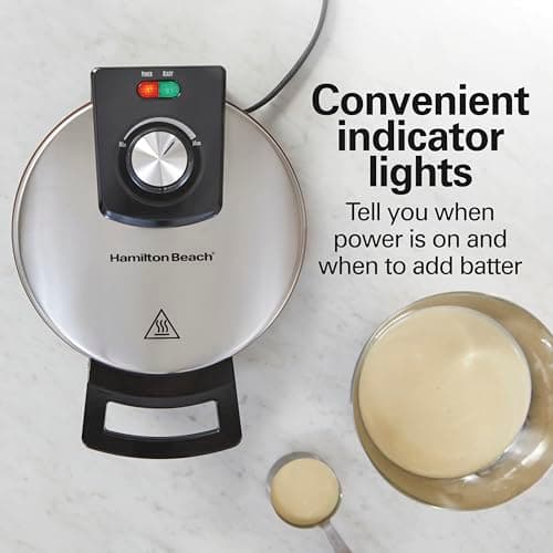 Hamilton Beach Belgian Waffle Maker with PFAS-Free Non-Stick Ceramic-Coated Plates, Browning Control, Indicator Lights, Stainless Steel (26081) 10