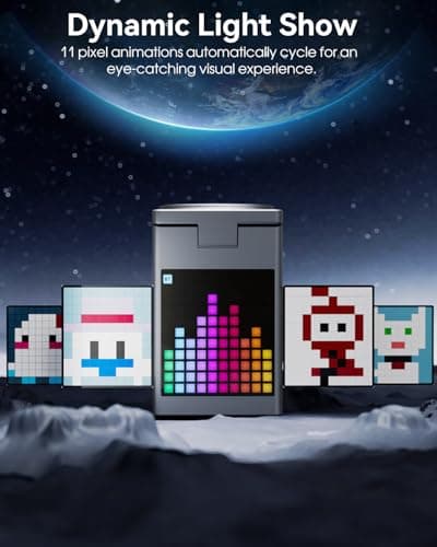 Vivilumens 3-in-1 Wireless Charging Station with Bluetooth Speaker, Digital Alarm Clock, Pixel Display for MagSafe iPhone 17/16/15, Apple Watch, AirPods, Fast Charging, Compact Desk Organizer 7