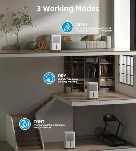 VEAGASO 2500 Sq. Ft Dehumidifier for Basement, 34 Pint Dehumidifiers For Home, Large Room, Auto Drain or Manual Drainage, Digital Control Panel, Auto Defrost, 24H Timer 7