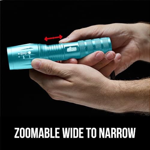 GORILLA GRIP Powerful LED Tactical Flashlight, 750 FT High Lumens 5 Adjustable Modes, Water Resistant, Ultra Bright Zoom Flashlights, Small Mini Flash Light, Camping, Night Dog Walking, Turquoise 6