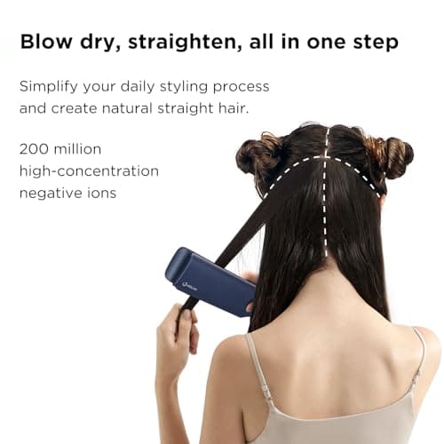 IG INGLAM Air Straight, Style from Wet Hair, 200M Ionic Hair Dryer Straightener for Medium Long Length(14”-30”), Straightener and Dryer 2 in 1, Fast Drying and Straightening in One Step, Dark Blue 8
