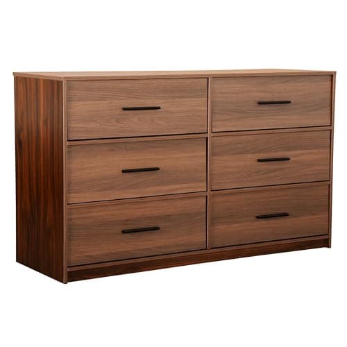Modern 6-Drawer Dresser with Spacious Storage,Sturdy Wood Frame, and Large Capacity Drawers, Dressers for Bedroom, Home Organization Storage for Living Room or Hallway, Walnut
