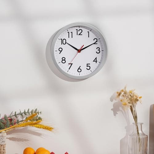 AKCISOT Wall Clock, Modern Small Wall Clocks Battery Operated 8 Inch, Silent Non-Ticking Analog Classic for Office, Home, Bathroom, Kitchen, Bedroom, School(Silver) 5