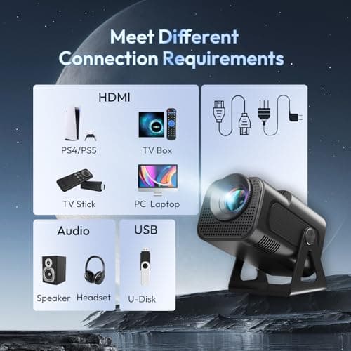 Portable Mini Projector XGODY Gimbal5 - Mini Smart Android 11 HD Projector Supports 1080P 4K WiFi6 BT Home Theater Video Projector with 180° Rotatable Stand Auto Keystone for Android, iOS Matte Black 9
