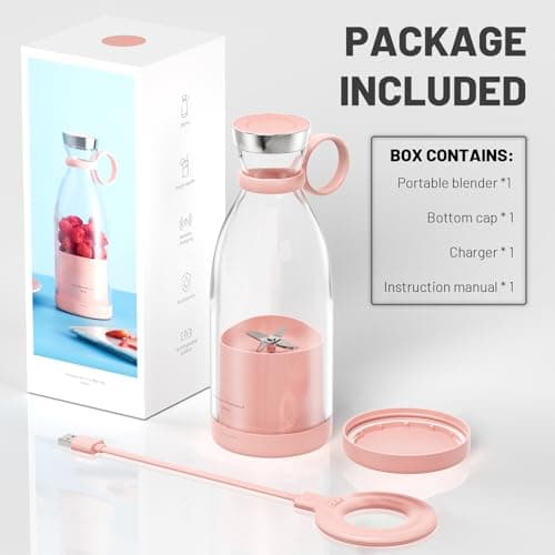 OTPEIR Portable Blender for Shakes and Smoothies with 11.83 Oz Travel Cup and Lid,Durable Stainless Steel Blades for Juice Blending Performance, Pink 7