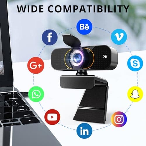 Lusinx 2K Webcam for Computer/Laptop/Desktop/PC, Camera with Microphone, USB Plug&Play, Auto Low Light Correction, Privacy Cover, Tripod, Wide Angle for Meeting/Online Video/Zoom 5