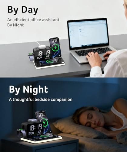 acer 7-in-1 Wireless Charging Station: Charger Stand for Multiple Devices for Apple - iPhone 16 15 14 13 12 Pro Max Apple Watch Airpods, Wireless Charger iPhone Charging Station with Bluetooth TimeSyn 8