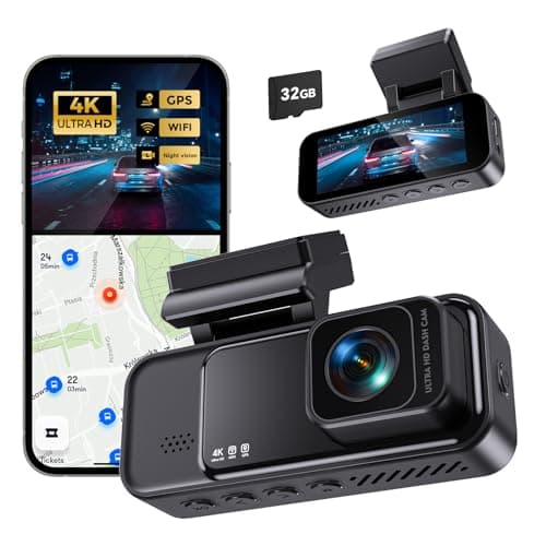 COOLCRAZY 4K Dash Cam Front, Built-in WiFi GPS, Dash Camera for Cars, 3.2" IPS Screen Dashcam with App Control, Free 32G Card, 170°Wide Angle, 24H Parking Mode, WDR, Night Vision, G-Sensor