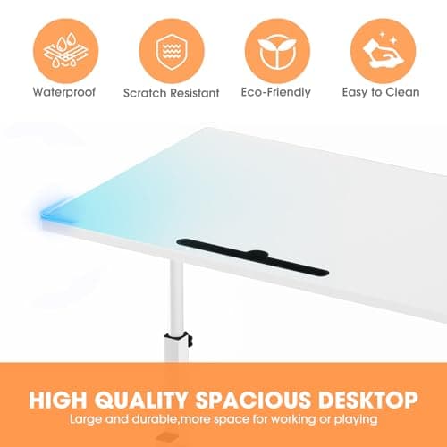 Klvied Small Standing Desk Adjustable Height, Mobile Table with Wheels, Portable Laptop Table, Standing Computer Desk for Walking Pad (White) 5