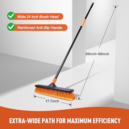 CLEANHOME 18" Push Broom Outdoor for Floor Cleaning with Extendable Long Handle, Stiff Bristle Heavy Duty Broom for Bathroom, Kitchen, Tub, Tile, Patio, Deck, Concrete, Industrial 5