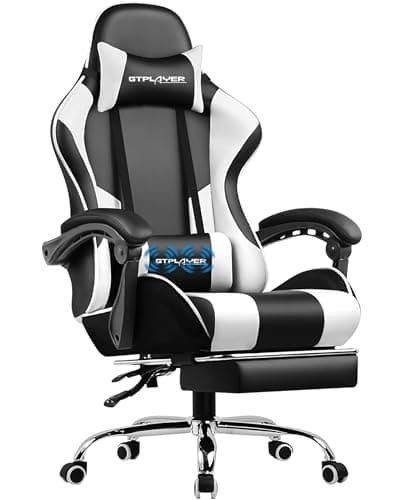 GTPLAYER Gaming Chair, Computer Chair with Footrest and Lumbar Support, Height Adjustable Game Chair with 360°-Swivel Seat and Headrest and for Office or Gaming (Pearl White)