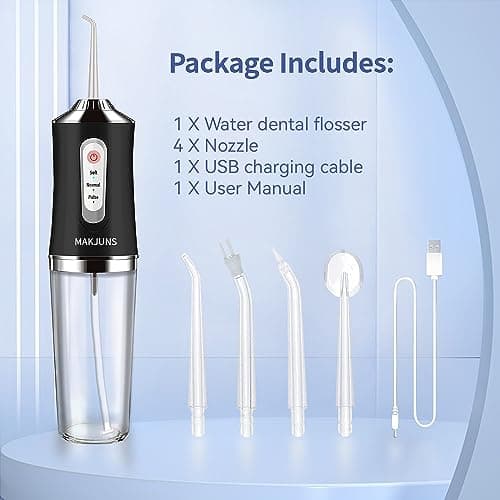 Water-Flosser-Cordless-Teeth-Cleaner Water Dental Flosser with 3 Modes 4 Jets Rechargeable IPX7 Waterproof for Travel Home Braces(Black) 6