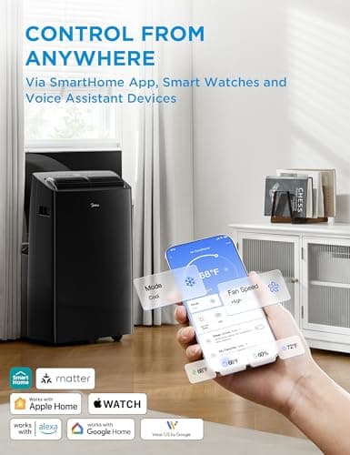 Midea Duo 14,000 BTU (12,000 BTU SACC) High Efficiency Inverter, Ultra Quiet Portable Air Conditioner, Cools up to 550 Sq. Ft., Works with Alexa/Google Assistant, Includes Remote Control & Window Kit 6
