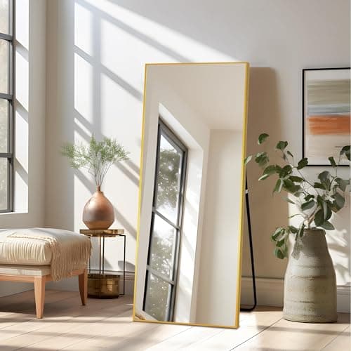 NicBex Full Length Mirror, 56"x19", Aluminum Alloy Frame Full Body Mirror with Stand, Gold - Free Standing, Leaning Against Wall or Wall-Mounted, Best for Bedroom Living Room Dressing Room 6