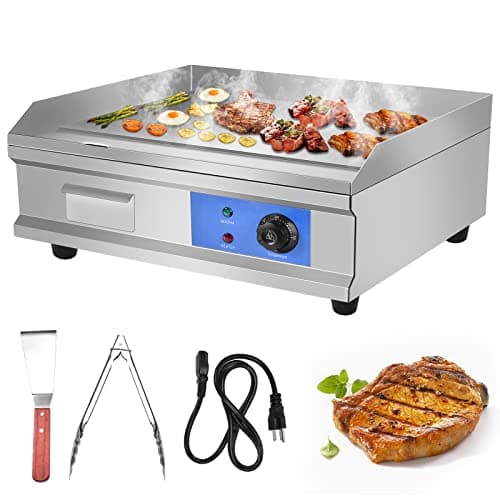 3000W 21.6" Electric Countertop Flat Top Griddle Non-Stick Commercial Restaurant Teppanyaki Grill Stainless Steel Tabletop Flat Top Grill Machine with Adjustable Thermostatic Control,110V