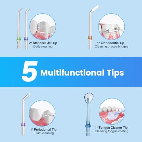 H2ofloss Water Dental Flosser Cordless, 300ML Rechargeable Oral Irrigator for Teeth Cleaning, Portable & IPX7 Waterproof Teeth Cleaner Pick for Braces Home Travel 8