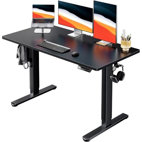 HUANUO Electric Standing Desk, Whole Piece Desktop, Adjustable Height Computer Desks, 4 Height Memory Settings, Sit Stand Up Desk for Home Office, 48" x 24", Black