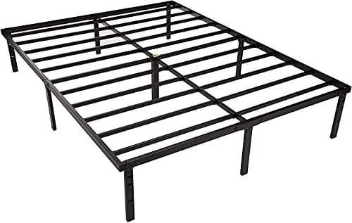 Amazon Basics Sturdy Heavy-Duty Non-Slip Platform Bed Frame, Steel Slats Support, Noise Free, Easy Assembly, No Box Spring Needed, 14 Inch Storage Height, Queen Size, Black