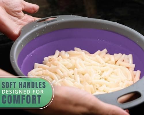 Ultimate Kitchen Strainers Set of 2 - Collapsible Silicone Colanders For Easy Storage by Comfify - Use with Pasta & Veggies or as a Fruit or Berry Bowl with Strainer - Irreplaceable for Campers-Purpel 7