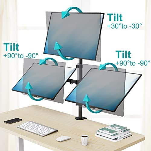 MOUNT PRO Triple Monitor Mount, Monitor Desk Mount for 3 Screens up to 32 inch, 17.6 lbs Each, Fully Adjustable Stacked Computer Stand, Table VESA Mounting, C clamp/Grommet Base 7