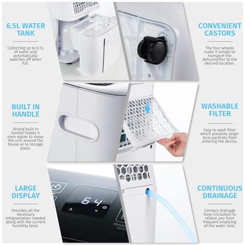 Nyxi 4,500 Sqft / 50 Pints Compressor Dehumidifier, Smart Digital Humidity Control, XL Water Tank 1.7 Gallon, Drain Hose Option, 24-Hour Timer, Removes Moisture for Home, Laundry, Office 7